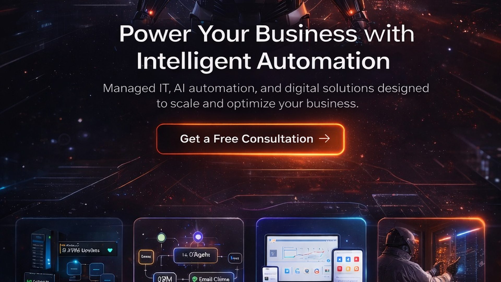 Futuristic humanoid robot representing AI-driven automation